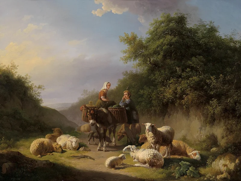 1798-Eugène Joseph Verboeckhoven - Pastore e pastorella sulla via di casa